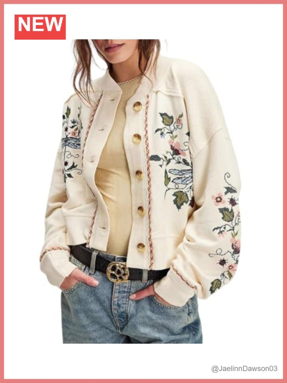 Women's Chunky Knit Embroidered Button Cardigan Sweater